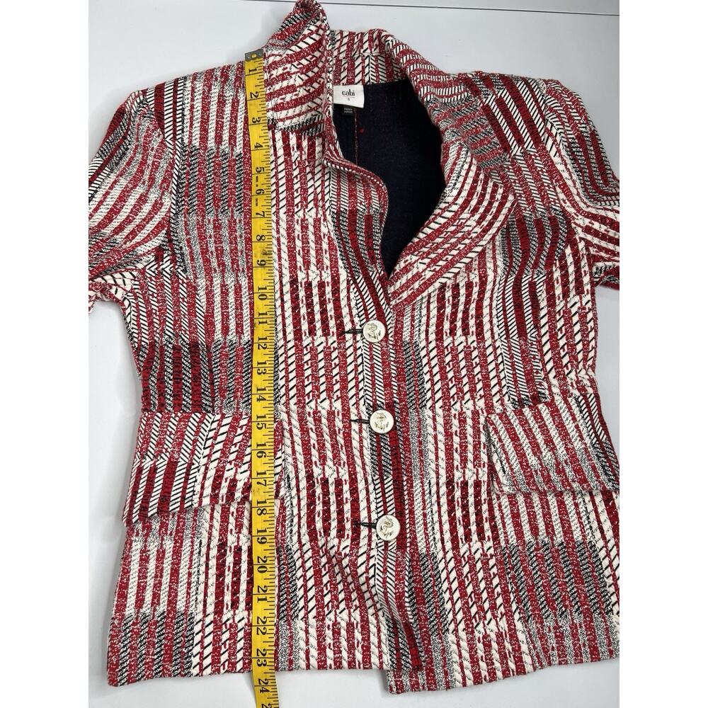 Cabi Patchwork Button-Up Blazer Jacket Red White … - image 7